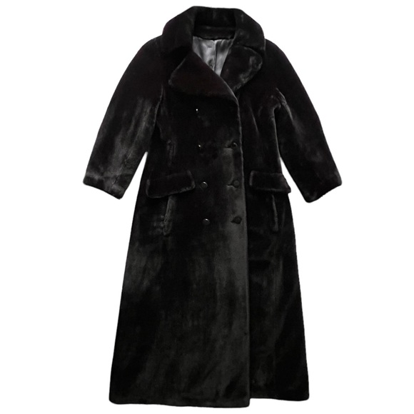 Borgazia Vintage Plush Black Faux Fur Full Length Coat